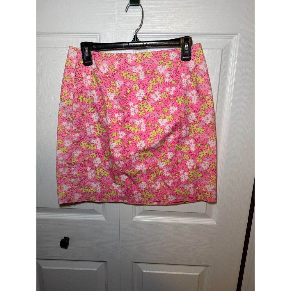 Lilly Pulitzer Pink Hippo Floral Print Cotton Skirt Womens Size 4
